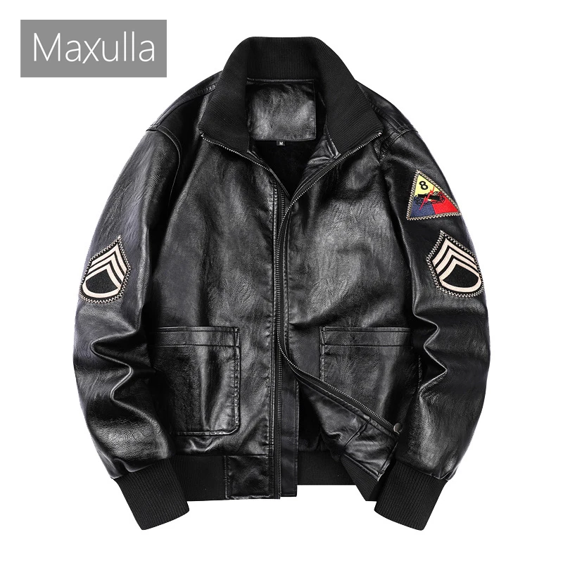 Maxulla Spring Autumn Men's PU Leather Jackets Man MA-1 Retro Motorcycle Jacket Men Windbreaker Biker Leather Coats Clothing