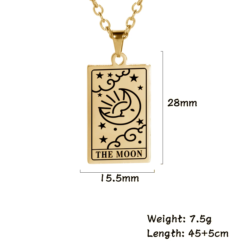 Unift Tarot Cards Necklace Moon Sun The Lovers Witch Divination Pendant Hope Amulet Stainless Steel Vintage Protection Jewelry