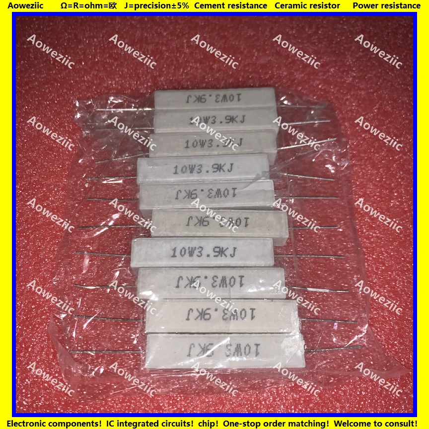 

10Pcs RX27 Horizontal cement resistor 10W 3.9K ohm 10W3K9J 10W3.9K 3900 ohm Ceramic Resistance precision 5% Power resistance