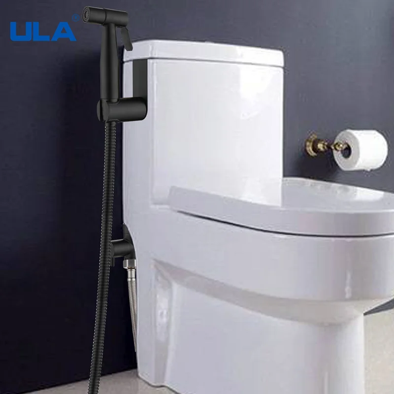 ULA Black Toilet Bidet Sprayer Kit Set Hand Hold Stainless Steel Shattaf Bathroom Personal Cleanse Bidet Faucet Hygienic Shower