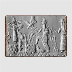 Ufos In Ancient Art Anunnaki Three Members Of The Anunnaki Sumerian Poster Metal Plaque Bar Cave Decoration Tin Sign Poster