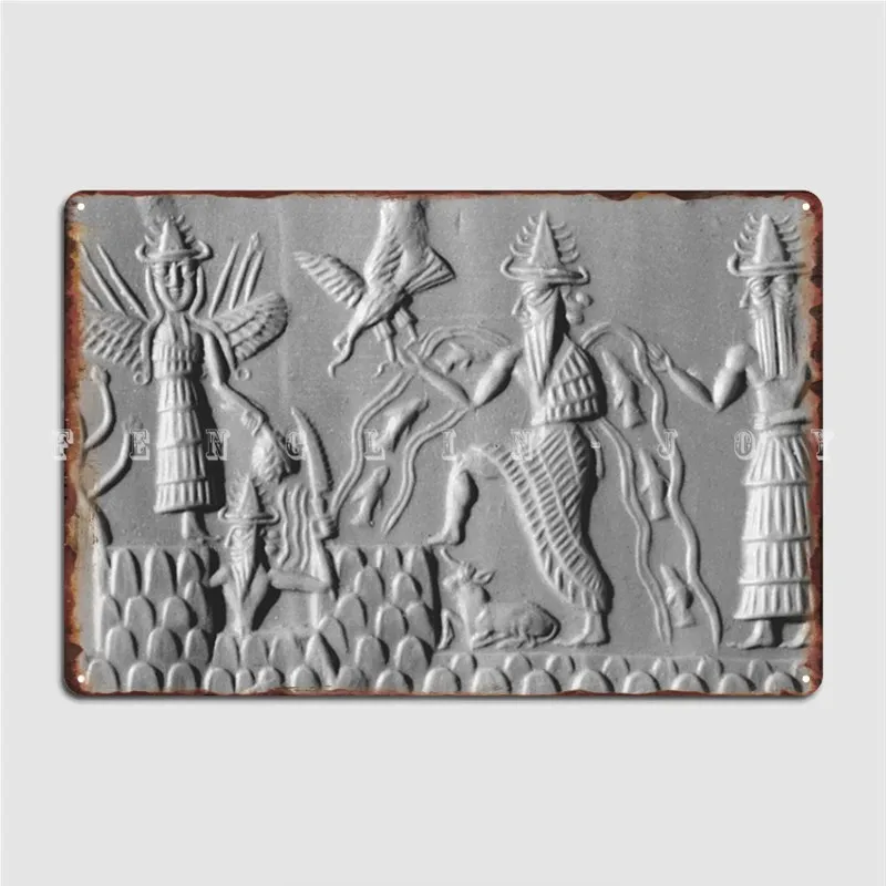 고대 예술의 Ufos Anunnaki Anunnaki Sumerian 포스터의 세 회원, 금속 플라크 바 동굴 장식 주석 사인 포스터 