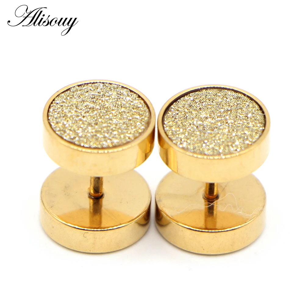 Alisouy 2pcs Frosted Punk Stud Earrings Unisex man Woman Earrings Round Barbell Ear Stud Fashion Ear Piercing Jewelry Fake Plug