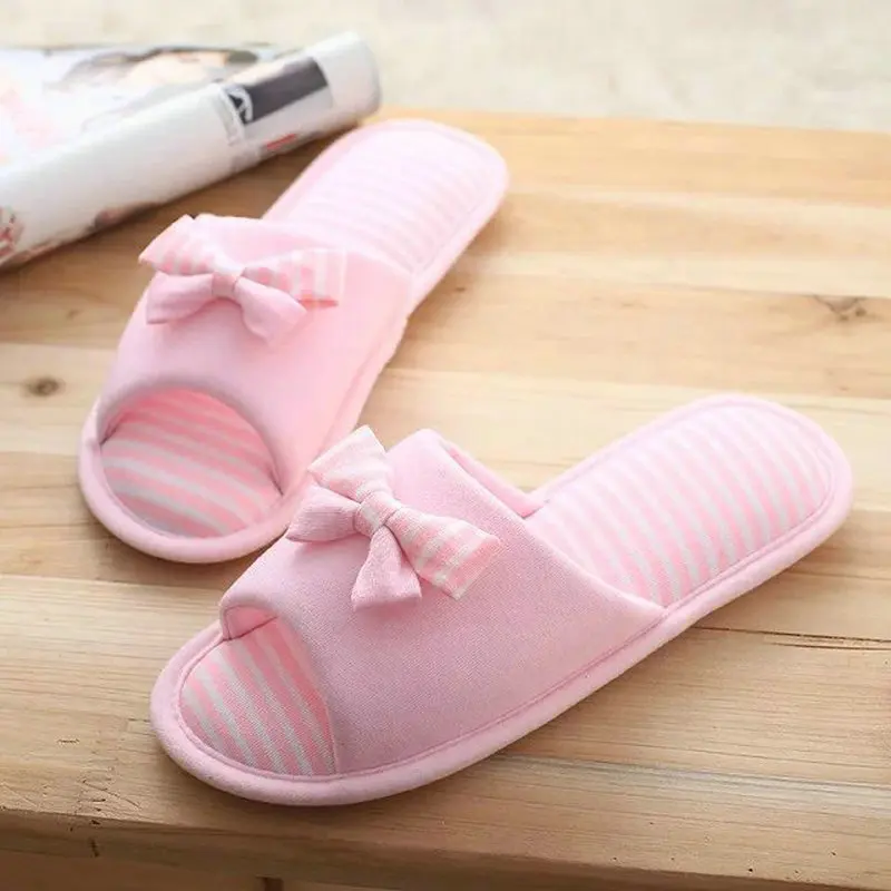 Pantofole da casa per coppie per adulti primavera/estate per donna scarpe da donna femminili antiscivolo in tessuto di cotone a righe