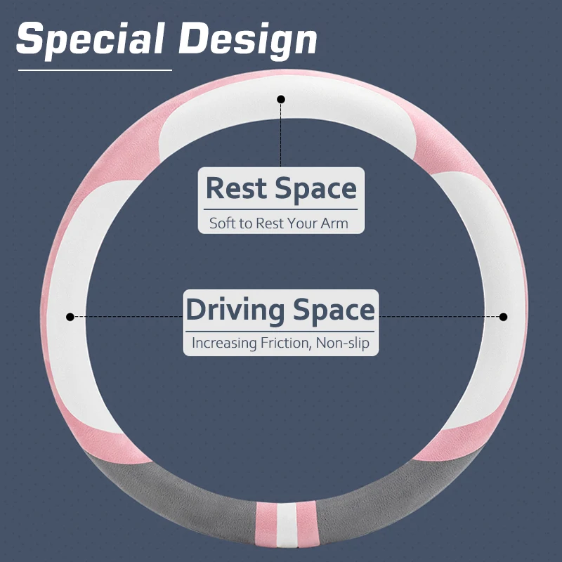 Universal Cute Car Steering Wheel Cover 38cm Suede Leather Auto Steering Wheel Cover Protector Kawaii Car-Styling For Women Girl