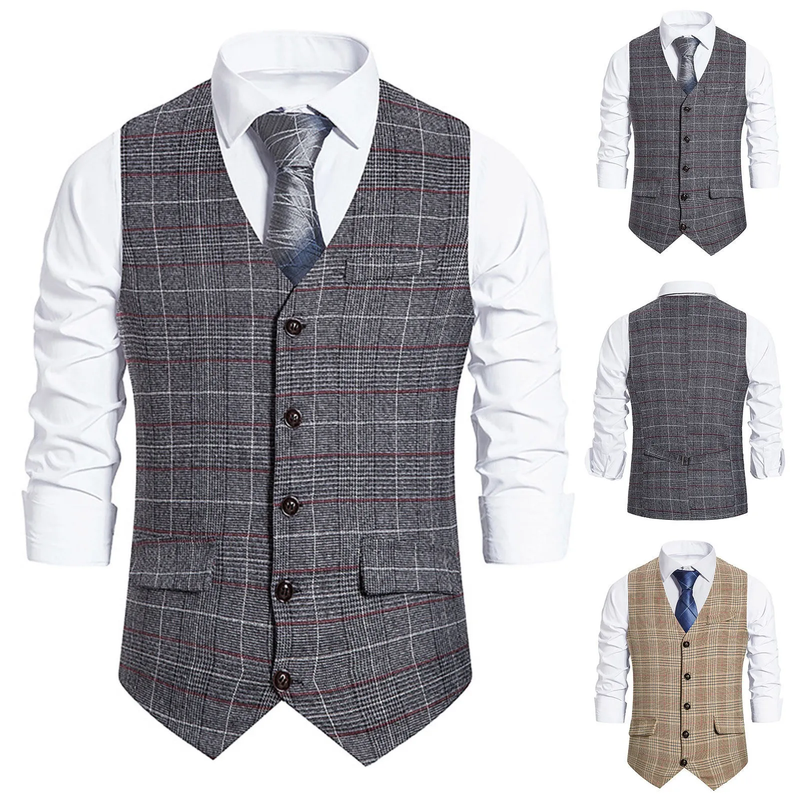 

Men's Suit Vest Plaid Single Breasted Blended Mens Vest Waistcoat Jacket Slim Fit Casual Formal Men's Business Vest Gilet Homme