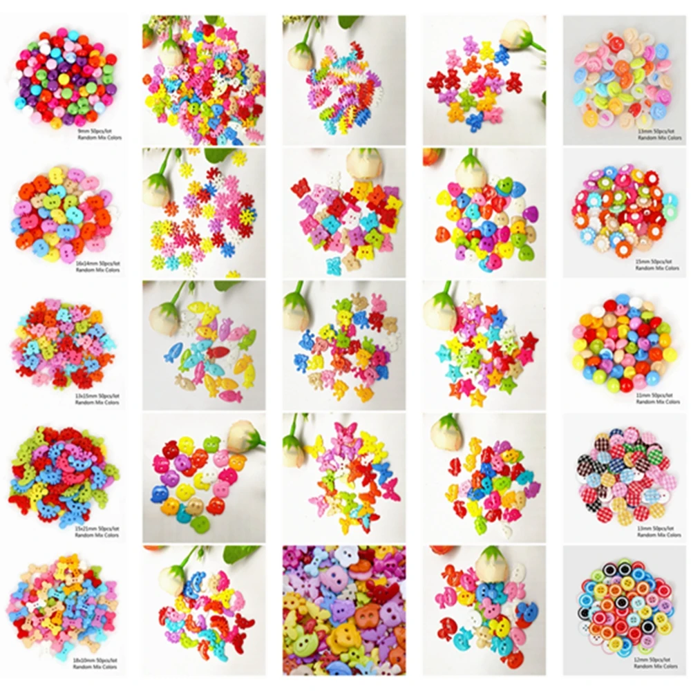 22Style 50PCS Mix Shape Lots Colors DIY Scrapbooking Cartoon Buttons Plastic Buttons Children's Garment Sewing Notions