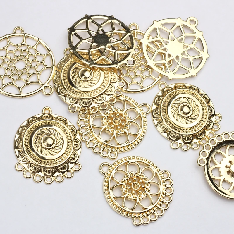 6pcs/lot Zinc Alloy  Metal Round Flowers Connectors Charms Pendant Used For DIY Tassel Jewelry Making Finding Accessories