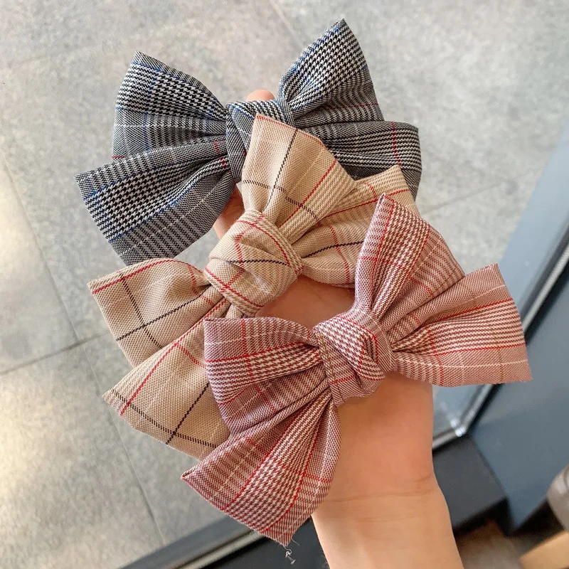 

Korean fabric plaid double bow hairpin headdress princess girl student hairpin back head duckbill clip