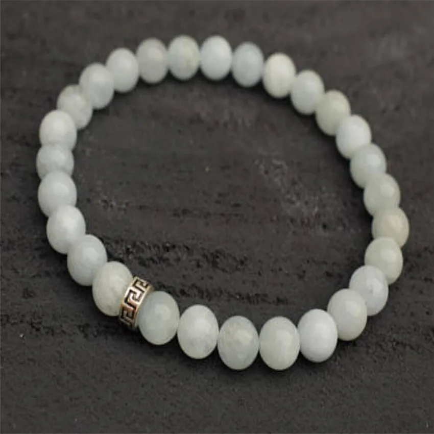 8MM White Jade Gemstone Beads Mala Bracelets Stretchy 7.5inches Bless Buddhism Energy Bead Wrist Yoga Spirituality Meditation