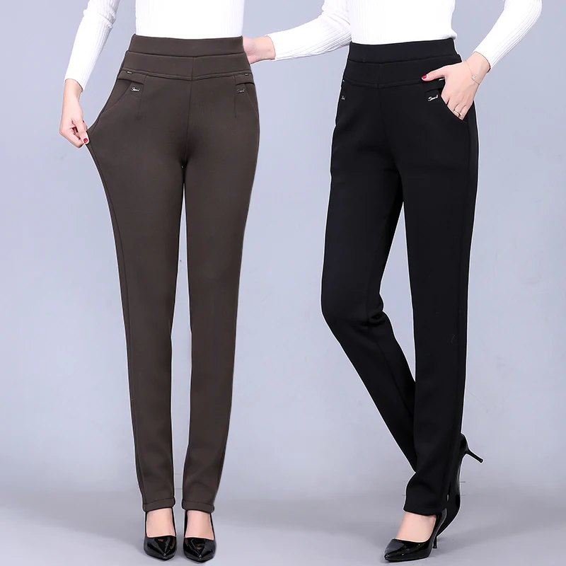 Autumn Women Trousers New High-waist Elasticity Straight Pants Winter Plus Velvet Casual Plus Size 6XL Middle-aged Female Pants