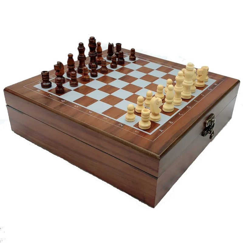 Wooden Chess Pieces Board Poker Set Chips Dices Family Friends Entertainment Krahn Tray