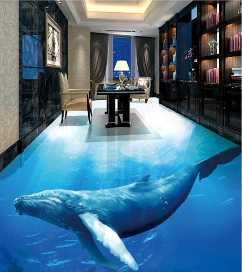 PVC Underwater world dolphin whale non-slip waterproof self-adhesive 3D floor sticker tiles bathroom 3D wallpaper