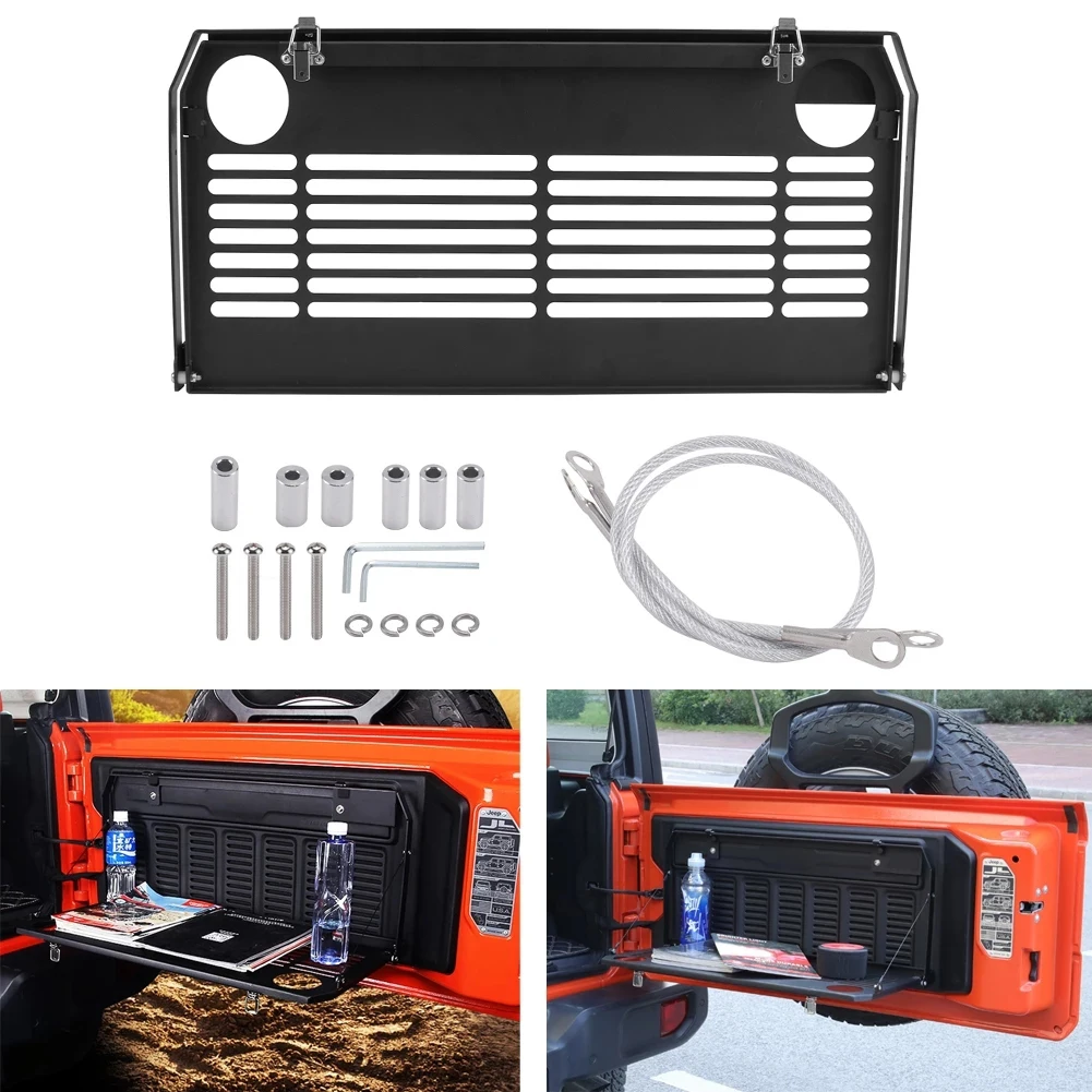 Tailgate Table Rear Trunk Door Table Storage Cargo Shelf Rack Iron Foldable Back Shelf Fit For Jeep Wrangler JL 2018-2021