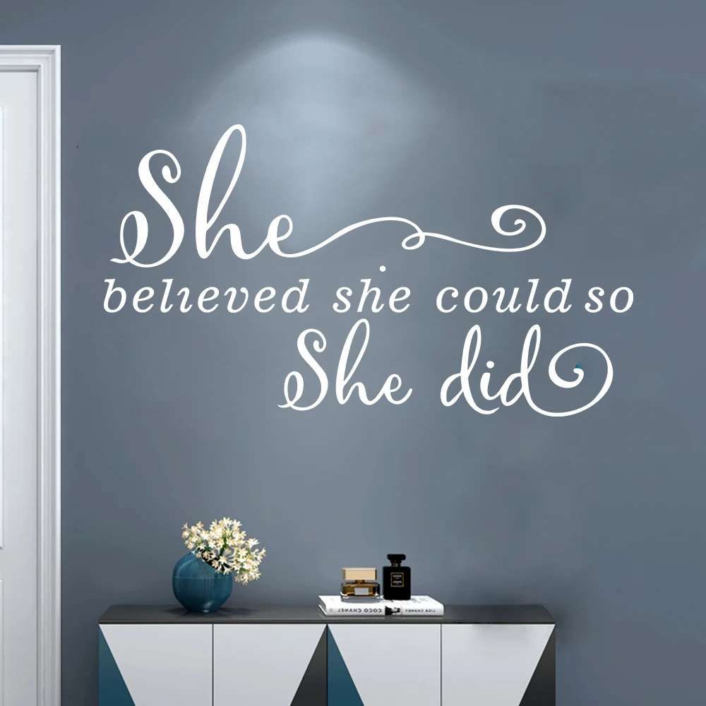 She Believed She Could So She Did Wall Stickers Home Decor For Living Room Glass Wall Decor Removable Waterpoof Vinyl Wallpaper