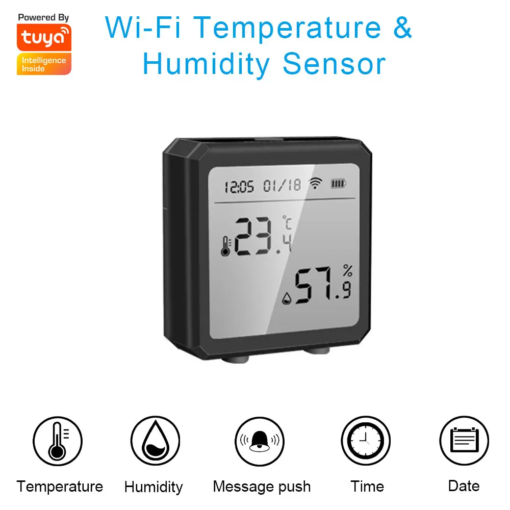 Tuya WIFI Temperature Humidity Sensor WIth LCD Display Indoor Smart Home Hygrometer Thermometer Detector Support Alexa Google