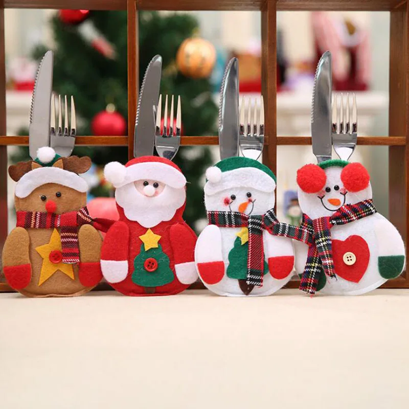 4/8/12pcs Christmas Cutlery Holders Bags Knife Fork Dinner Silverware Holders Bags for Christmas Decorations Noel 2024 Natal