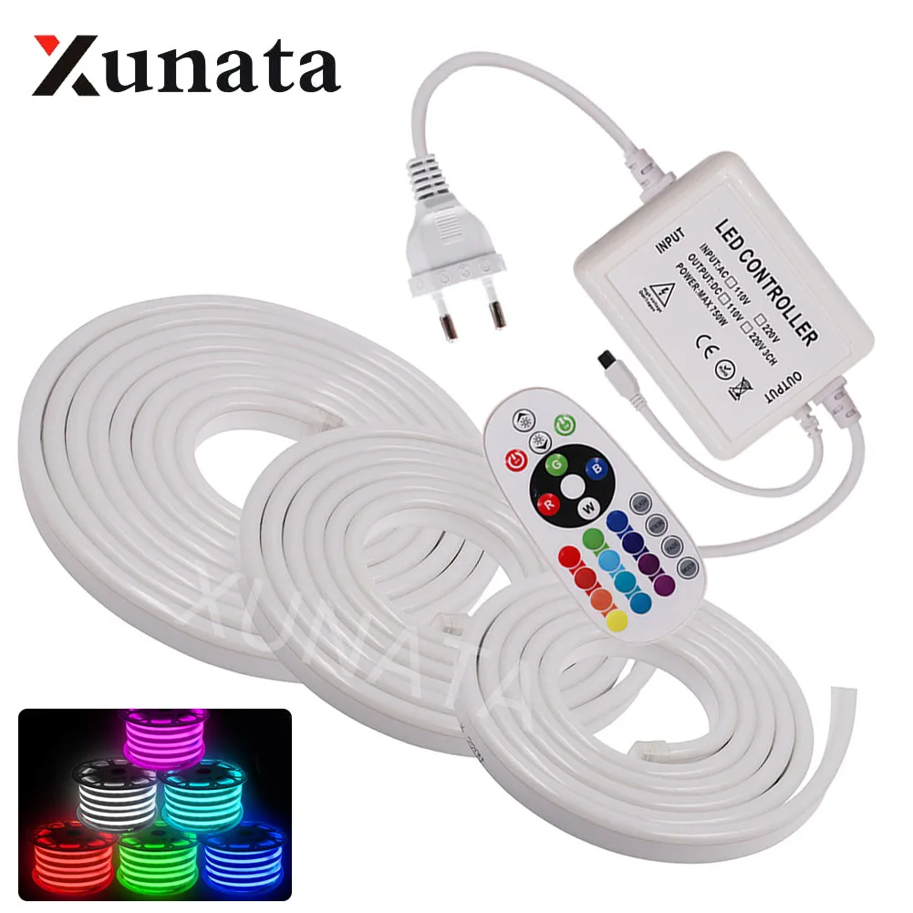 220V Neon RGB Strip lekka taśma wstążkowa elastyczny Neon ledowy lampka nocna 2835 5050 80 120 leds/m biała/ciepła biała taśma LED