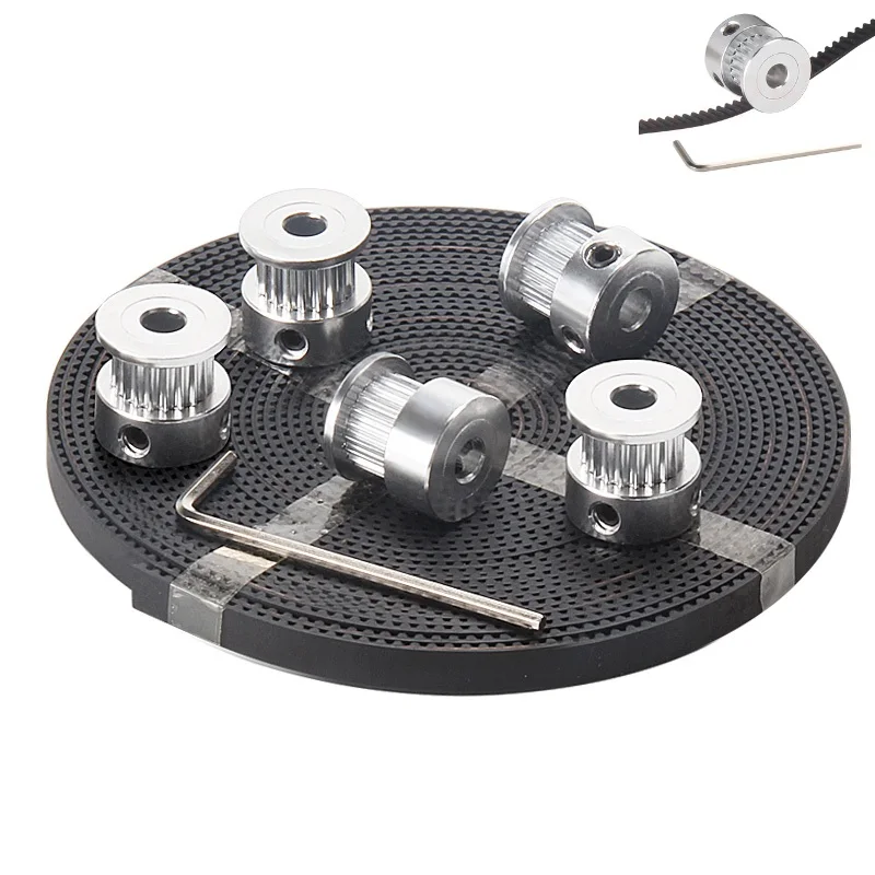 

Mega 5M GT2 Open Timing Belt 5pcs Pulley Kit 20 Teeth Bore 5mm Timing Pulleys 6mm Width for 3D Printer Ender3 /3 Pro/ CR10 10S