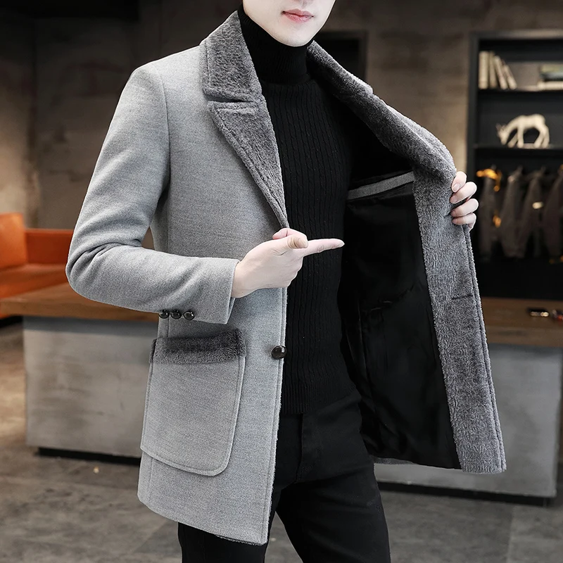 

Autumn Winter Coats Men Korean Woolen Slim Fit Long Jacket Male Casual Windbreaker Coat High Quality Big Size Men Clothing