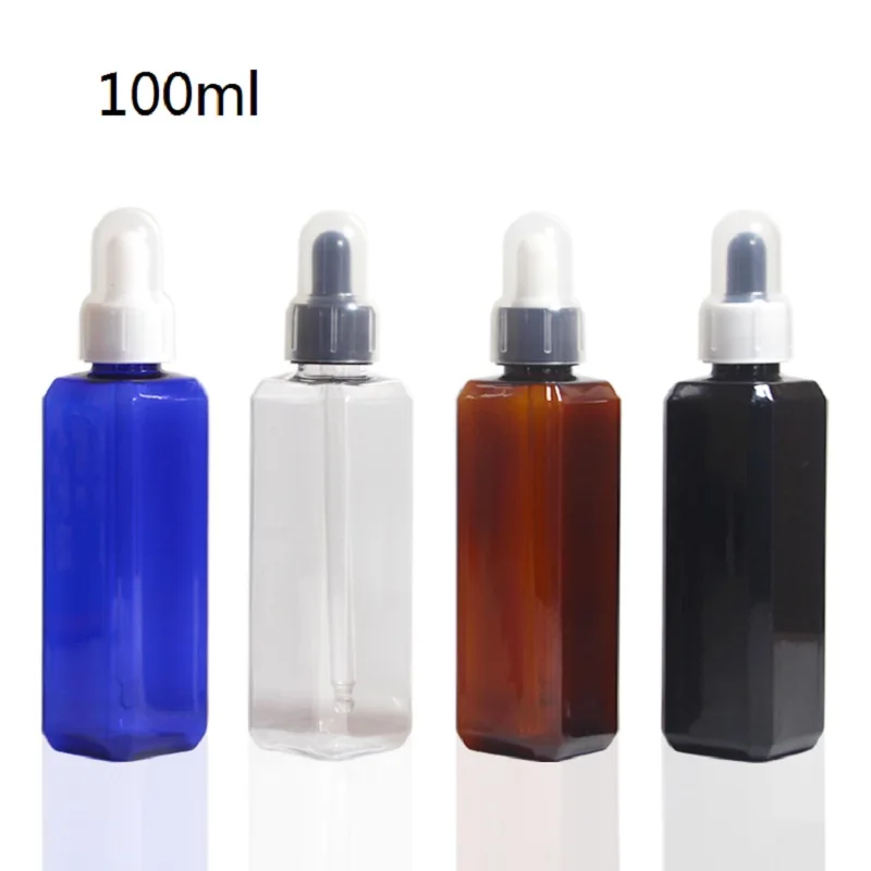 빈 100ml 에센셜 오일 Dropper 병 광장 세럼 향수 화장품 용기 애완 동물 플라스틱 Dropper 병 포장 30 개/몫