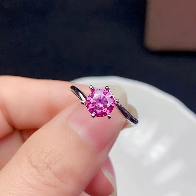 

1ct 6.5mm VVS Grade Pink Moissanite Ring for Engagement 925 Silver Pink Moissanite Wedding Ring Brithday Gift for Woman