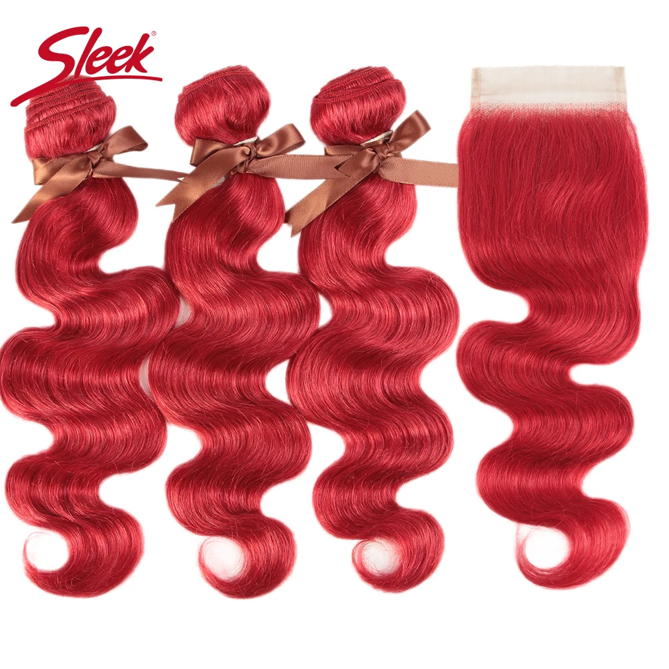 Sleek Mink สีบลอนด์สีแดงสีบราซิล Body Wave กับการปิด Remy ผมรวมกลุ่ม Hair Extension สำหรับผู้หญิงสีดำ