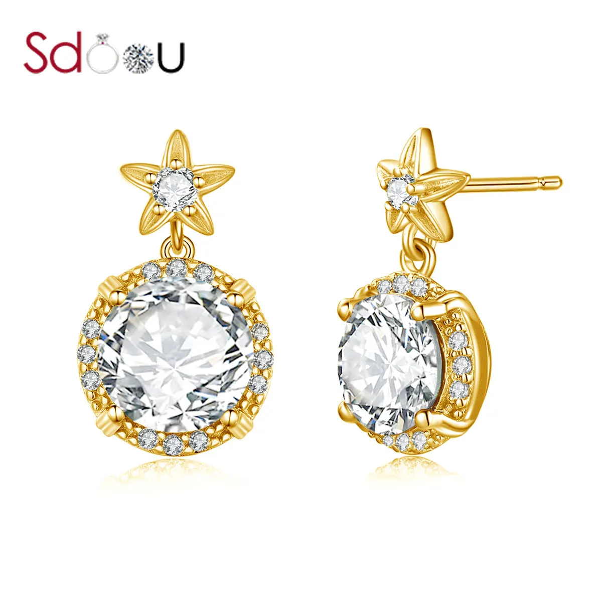 

SDOOU 925 Sterling Silver Earrings For Women 14k Gold Jewelry Trendy Flower Zircon Stud Earrings Luxury Brand Jewelry Wholesale