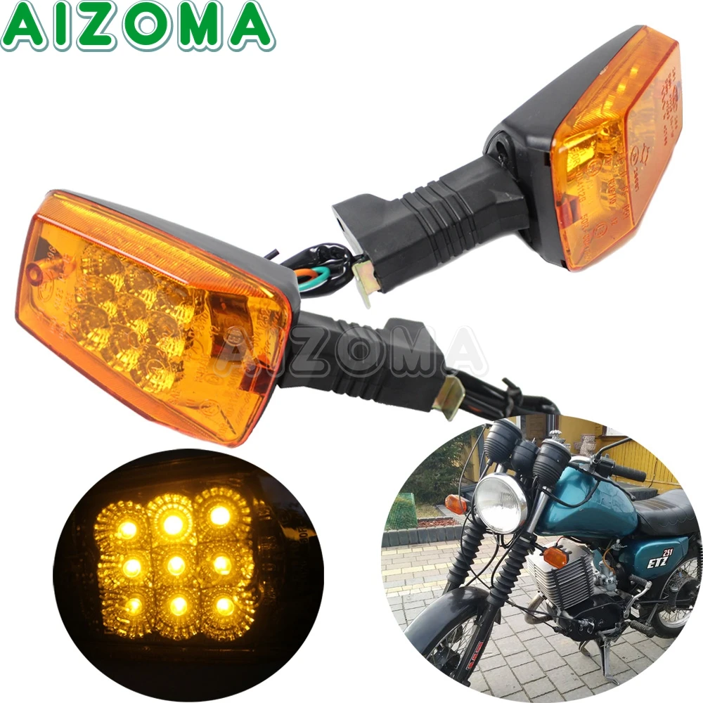 For MZ ETZ 251 Front Motorcycle Turn Signals LED Light E3 DOT Approved Blinker Flashing Indicator Amber Lamp