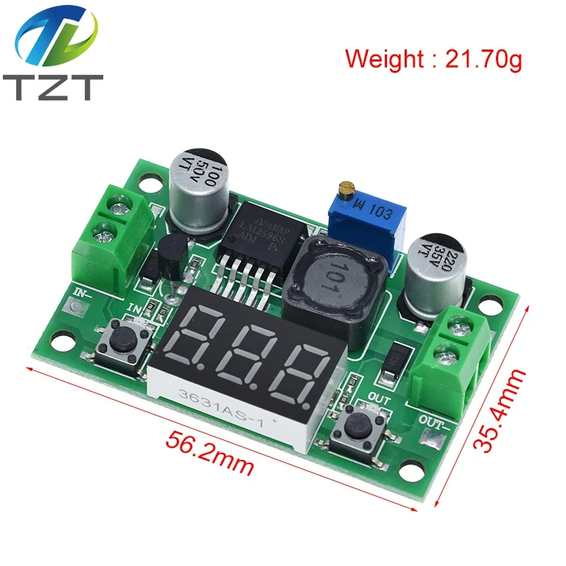 TZT  LM2596 DC 4.0~40 to 1.3-37V Adjustable Step-Down Power Module + LED Voltmeter DC/DC