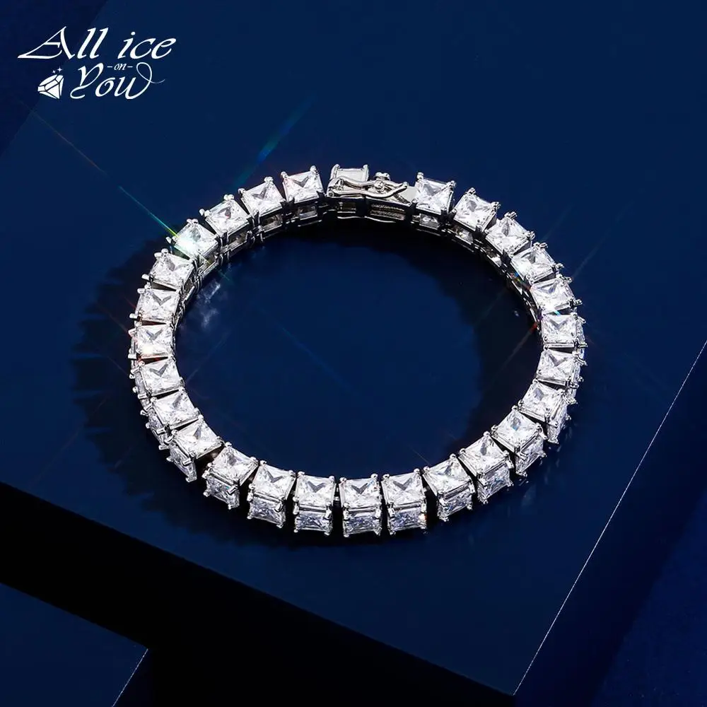 ALLICEONYOU New 6-8mm Width High Quality Hip Hop Tennis Large Square Cuban Bracelet Iced Out Bling CZ Jewery For Women Gift