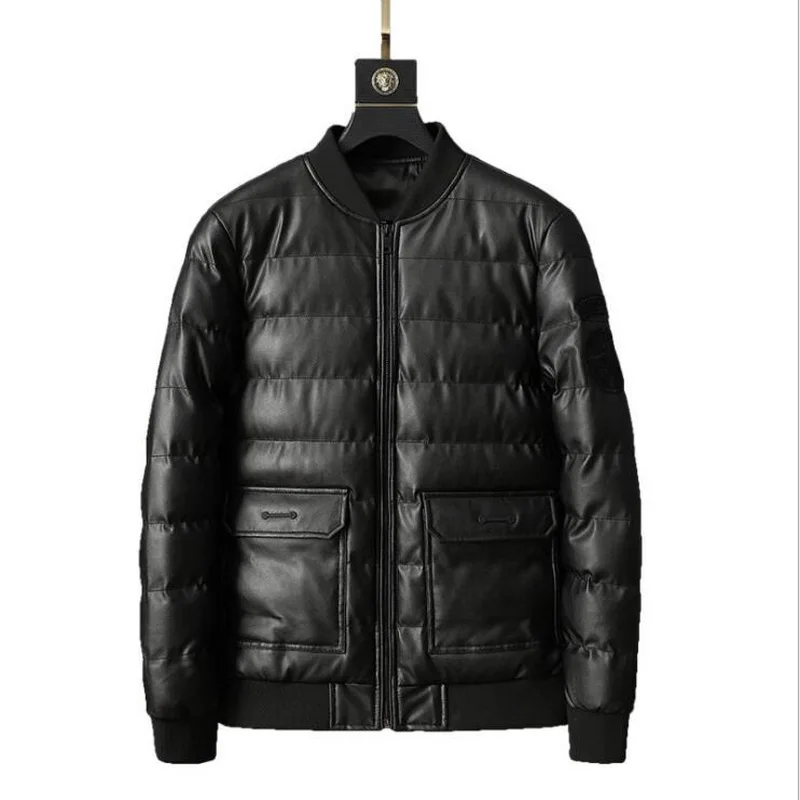 Heren Winter Parka 'S Hoorn Knoop Hert Fluwelen Leren Jas Halflange Dikke Warme Sneeuwjas