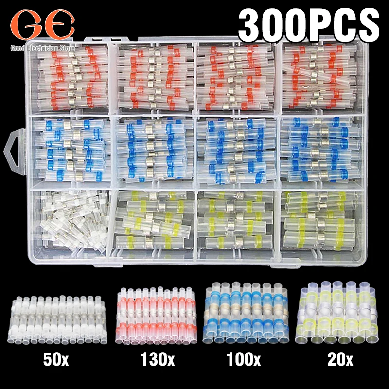 300Pcs Solder Seal Wire Connectors - Heat Shrink Solder Butt Connectors - Solder Connector Kit - Automotive Marine Insulated