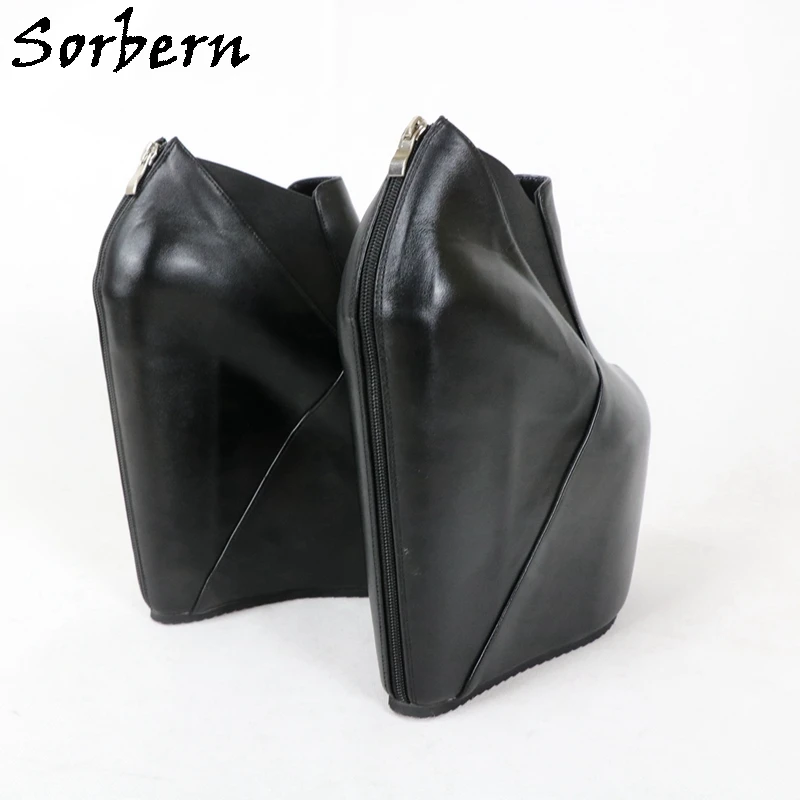 Sorbern الأسود منصة أسافين أحذية النساء الكاحل عالية السيدات الجوارب أحذية منصة المرأة الكعوب المدرج أحذية للنساء 2020 #2