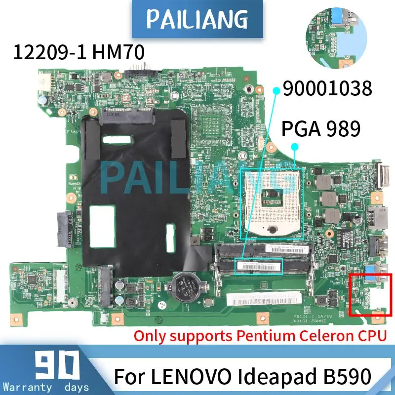 

90001038 For LENOVO Ideapad B590 Mainboard 12209-1 HM70 Only supports Pentium Celeron CPU Laptop motherboard DDR3 tested OK