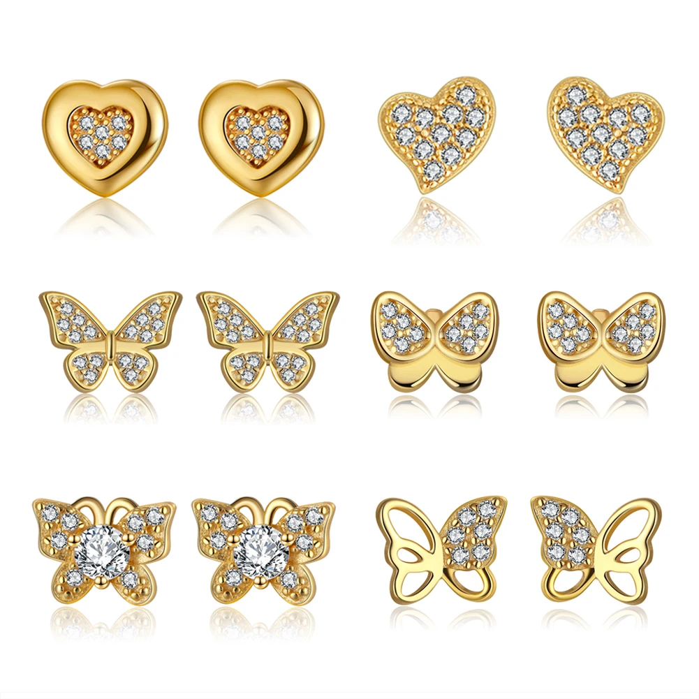 

KISS MANDY 14K Gold Plated Butterfly Heart with Shiny Cubic Zirconia 925 Sterling Silver Stud Earring Women Jewelry Gifts APE