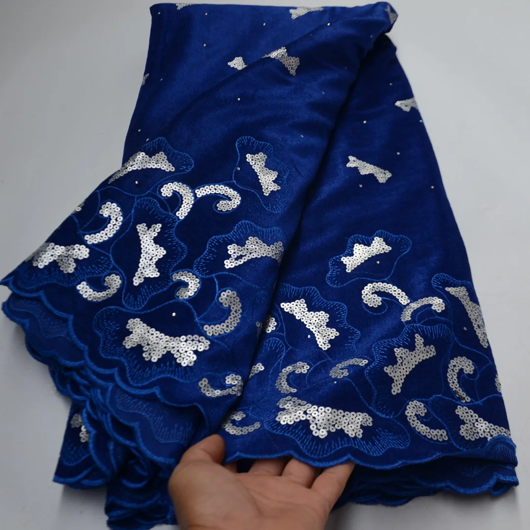 

(5yards/pc) High quality soft smooth African silk velvet lace fabric with wonderful sequins embroidery for party dress VLP001
