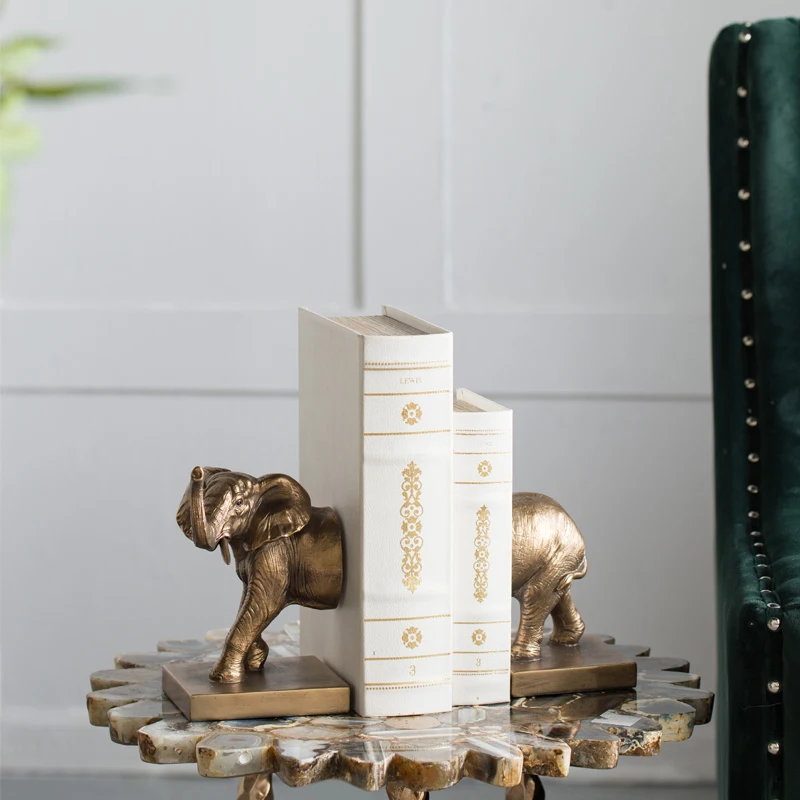 LUXURIOUS ELEPHANT ART SCULPTURE ELEPHANT CALF STATUE LUCKY ANIMAL BOOKENDS ORNAMENTS RESIN CRAFT EUROPEAN HOME DECORATION R4459