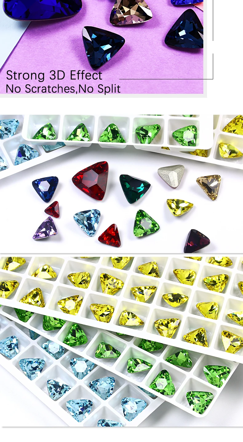 High Quality Pointed Back Gems K9 Glass Fancy Stone Triangle Crystal Rhinestone Loose Stones For DIY Jewelry Decoration Crafts