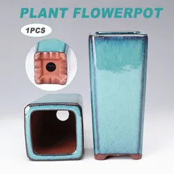 Artistic Ceramic Planter Pot Handmade Thick Tall Vase with Drainage Hole Square Eastern Ornament for Indoor Outdoor WWO66