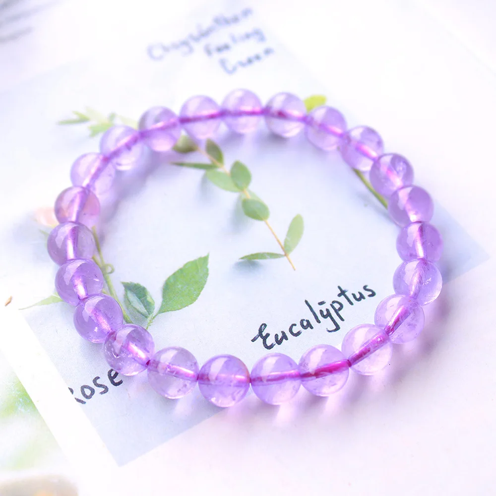 Natural Lavender Amethyst Quartz Bracelet 8mm Clear Round Beads Women Men Purple Amethyst Stretch Bracelet Amethyst AAAAA