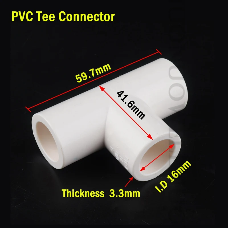 10pcs Internal Dia 16mm White PVC Pipe Fittings Straight Elbow Tee Connector Plastic Tent Fittings Home Wardrobe DIY Tools