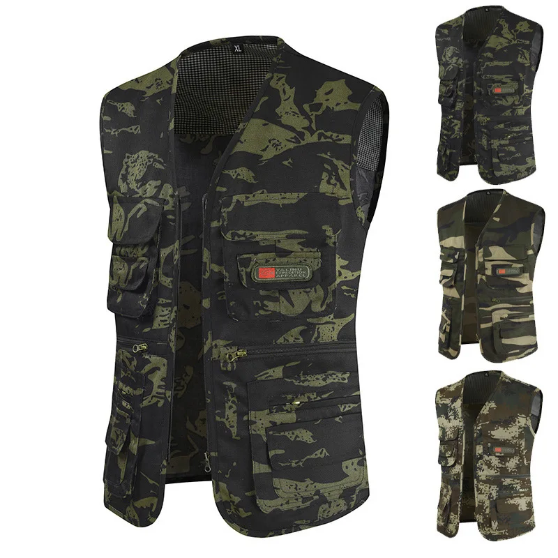 2020 Men's Fashion Vest V-neck Sleeveless Pocket Camouflage Large Size XL-4XL Casual Breathable Male Washable Jacket