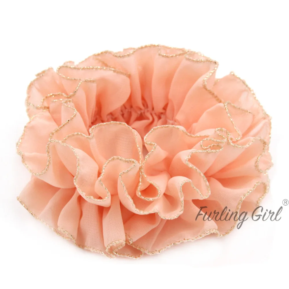 Furling Girl 1PC Women Fashion Gold Rims Flower Hair Scrunchies Elastic Hair Bands Bun Hair Ties Ponytail Loop Hair bands