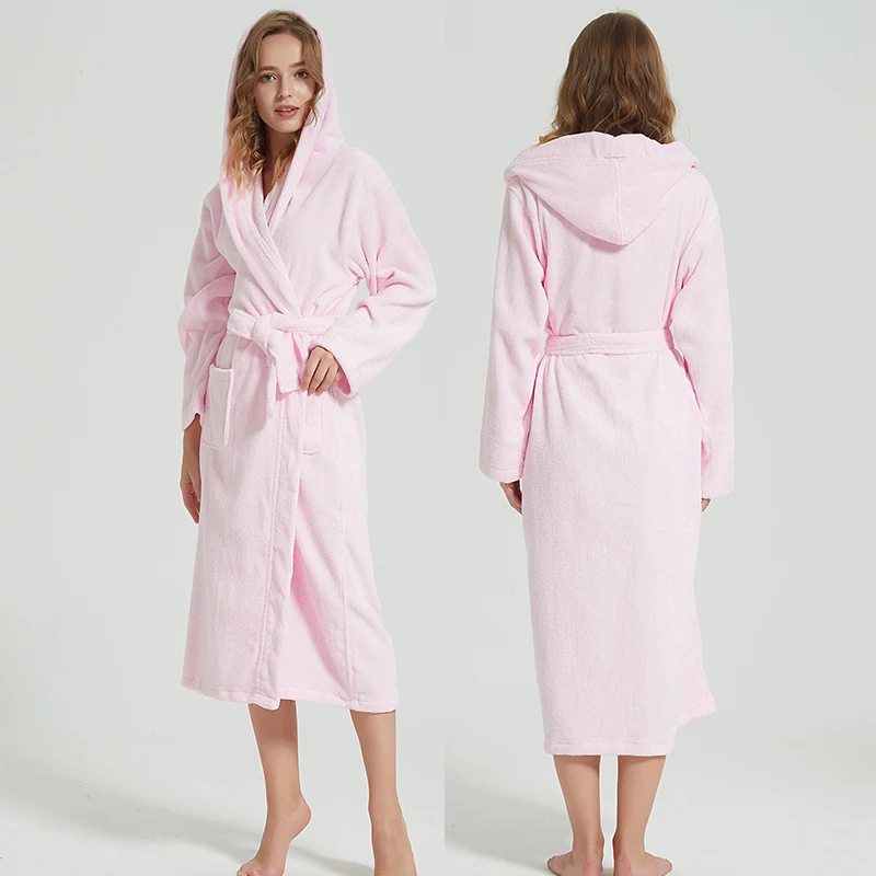 Women Bathrobe Cotton Winter Robes Thicken Unisex Nightgown Bridesmaid Home Service Towel Fleece Warm Long-sleeved Belt Bathrobe