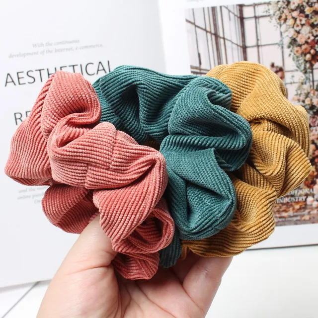 Cord Scrunchie jesienno-zimowy sztruks solidna tkanina zestaw gumek elastyczne opaski do włosów moda kucyk opaska do włosów liny nakrycia głowy 3PK