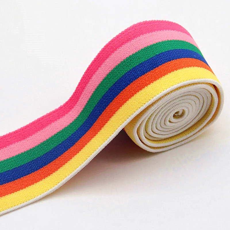 4cm Rainbow Color Striped Elastic Bands 40mm Nylon Colorful Elastic Band Webbing Waistband Stretchy Tape Clothing Accessories 1M