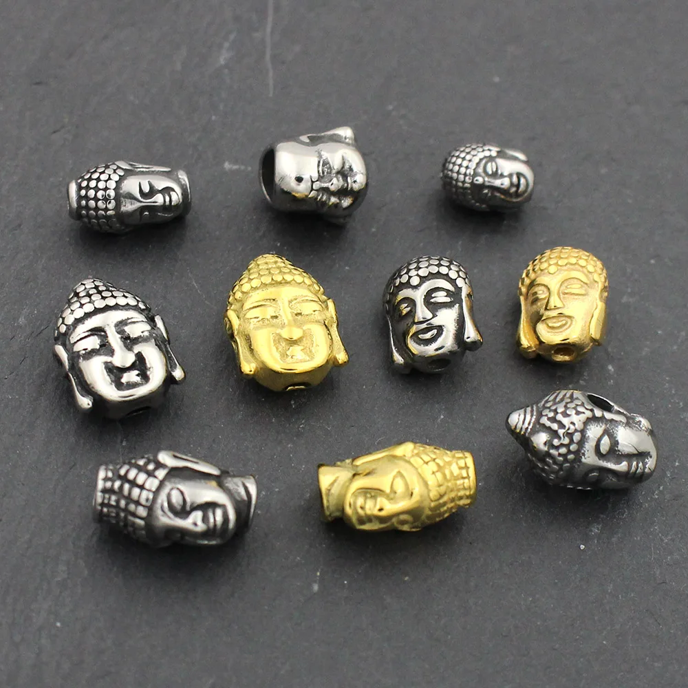 Small Hole Never Fade Stainless Steel Buddha Head Beads Charms For Bracelet DIY Distance Jewelry Making Wholesales