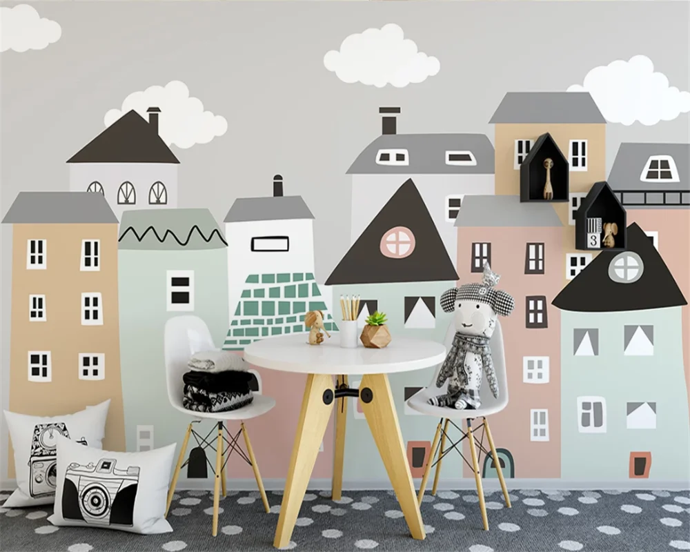 Beibehang Custom moderne handgeschilderde kleine verse huis kinderkamer slaapkamer tv achtergrond papel de parede 3d behang