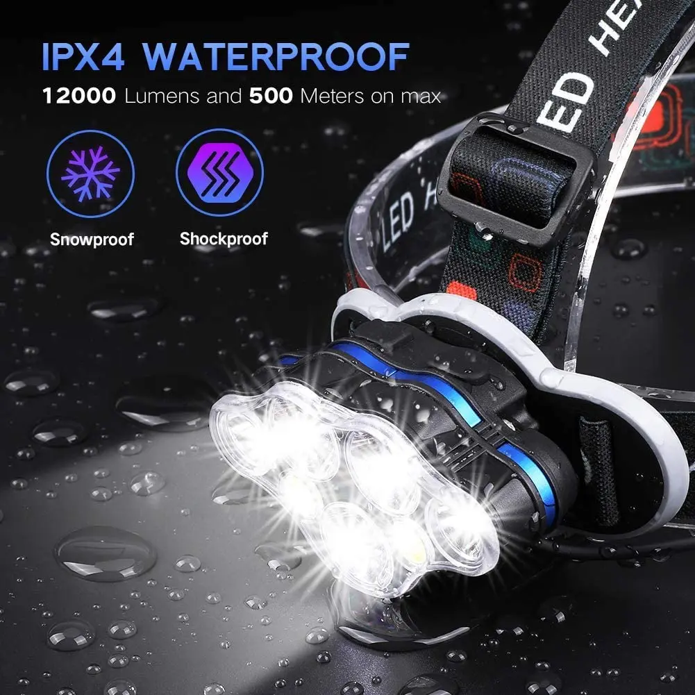 High Lumens Most Powerful Headlamp USB Rechargeable Head Lamp 7 LED Headlight Waterproof Head Flashlight Torch Lantern